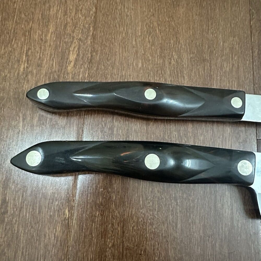 CUTCO 1725 French Chefs Knife 1723 Serrated Carving Knife 9” Brown Handle USA - Picture 11 of 16